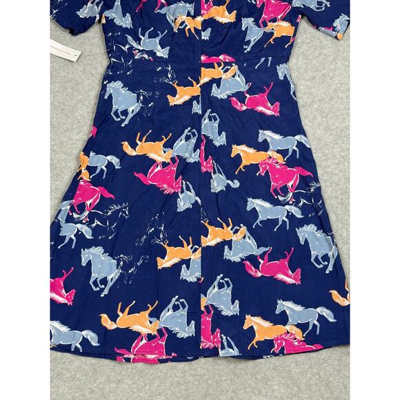 Modcloth Womens Size S Blue Horses Neon Stampede Mini Dress - Picture 9 of 10